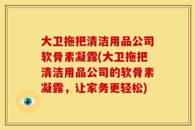 大卫拖把清洁用品公司软骨素凝露(大卫拖把清洁用品公司的软骨素凝露，让家务更轻松)