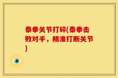 泰拳关节打碎(泰拳击败对手，精准打断关节)