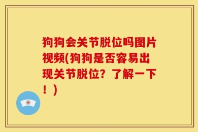 狗狗会关节脱位吗图片视频(狗狗是否容易出现关节脱位？了解一下！)