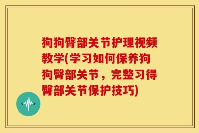 狗狗臀部关节护理视频教学(学习如何保养狗狗臀部关节，完整习得臀部关节保护技巧)