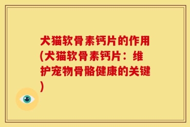 犬猫软骨素钙片的作用(犬猫软骨素钙片：维护宠物骨骼健康的关键)