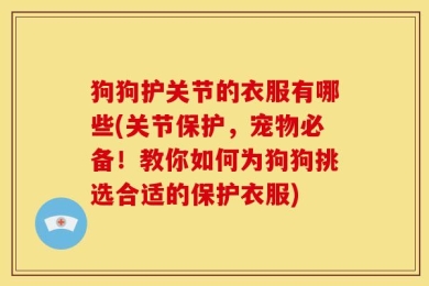 狗狗护关节的衣服有哪些(关节保护，宠物必备！教你如何为狗狗挑选合适的保护衣服)