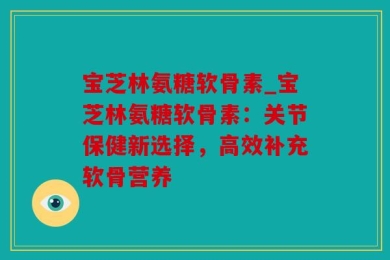 宝芝林氨糖软骨素_宝芝林氨糖软骨素：关节保健新选择，高效补充软骨营养