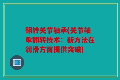 翻转关节轴承(关节轴承翻转技术：新方法在润滑方面提供突破)