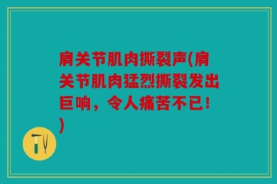 肩关节肌肉撕裂声(肩关节肌肉猛烈撕裂发出巨响，令人痛苦不已！)