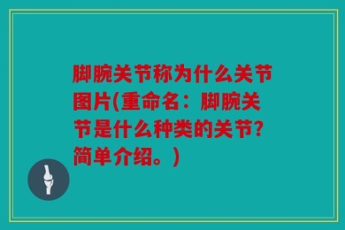 脚腕关节称为什么关节图片(重命名：脚腕关节是什么种类的关节？简单介绍。)