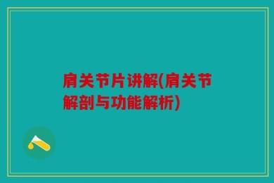 肩关节片讲解(肩关节解剖与功能解析)