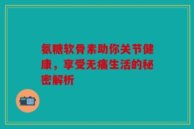氨糖软骨素助你关节健康，享受无痛生活的秘密解析