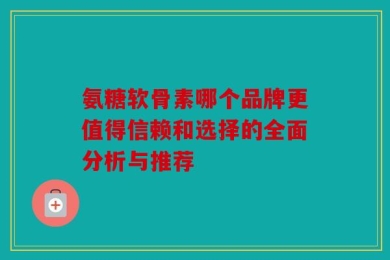 氨糖软骨素哪个品牌更值得信赖和选择的全面分析与推荐