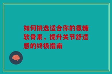 如何挑选适合你的氨糖软骨素，提升关节舒适感的终极指南