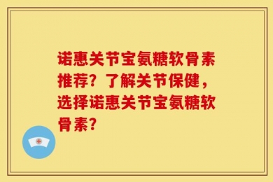 诺惠关节宝氨糖软骨素推荐？了解关节保健，选择诺惠关节宝氨糖软骨素？