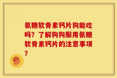 氨糖软骨素钙片狗能吃吗？了解狗狗服用氨糖软骨素钙片的注意事项？
