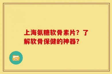 上海氨糖软骨素片？了解软骨保健的神器？