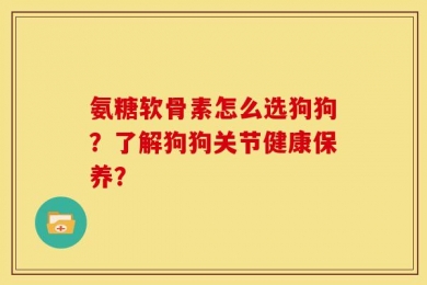 氨糖软骨素怎么选狗狗？了解狗狗关节健康保养？