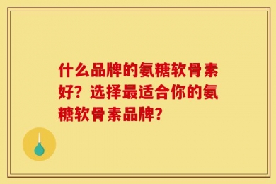 什么品牌的氨糖软骨素好？选择最适合你的氨糖软骨素品牌？