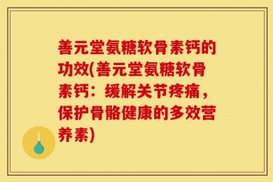 善元堂氨糖软骨素钙的功效(善元堂氨糖软骨素钙：缓解关节疼痛，保护骨骼健康的多效营养素)