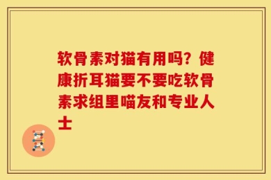 软骨素对猫有用吗？健康折耳猫要不要吃软骨素求组里喵友和专业人士