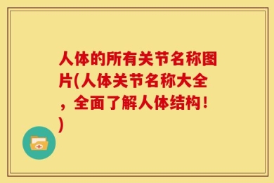 人体的所有关节名称图片(人体关节名称大全，全面了解人体结构！)