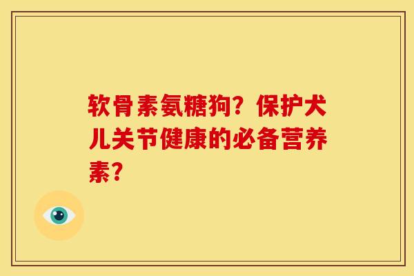 软骨素氨糖狗？保护犬儿关节健康的必备营养素？