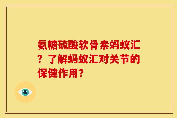 氨糖硫酸软骨素蚂蚁汇?了解蚂蚁汇对关节的保健作用? 氨糖硫酸软骨素蚂蚁汇?了解蚂蚁汇对关节的保健作用?