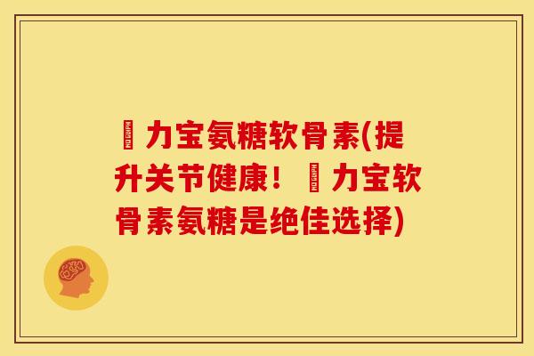 傦力宝氨糖软骨素(提升关节健康！傦力宝软骨素氨糖是绝佳选择)