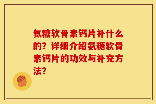 氨糖软骨素钙片补什么的？详细介绍氨糖软骨素钙片的功效与补充方法？