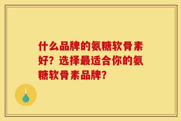 什么品牌的氨糖软骨素好？选择适合你的氨糖软骨素品牌？