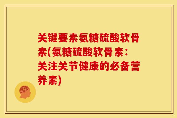 关键要素氨糖硫酸软骨素(氨糖硫酸软骨素:关注关节健康的必备营养素) 关键要素氨糖硫酸软骨素(氨糖硫酸软骨素:关注关节健康的必备营养素)