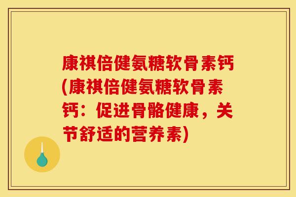 康祺倍健氨糖软骨素钙(康祺倍健氨糖软骨素钙：促进骨骼健康，关节舒适的营养素)
