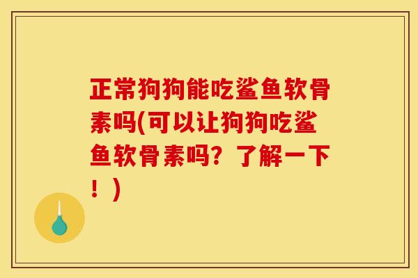 正常狗狗能吃鲨鱼软骨素吗(可以让狗狗吃鲨鱼软骨素吗?了解一下!) 正常狗狗能吃鲨鱼软骨素吗(可以让狗狗吃鲨鱼软骨素吗?了解一下!)