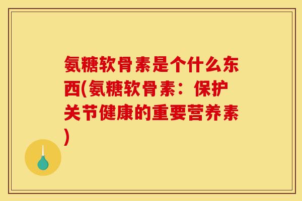 氨糖软骨素是个什么东西(氨糖软骨素:保护关节健康的重要营养素) 氨糖软骨素是个什么东西(氨糖软骨素:保护关节健康的重要营养素)
