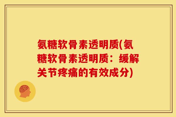 氨糖软骨素透明质(氨糖软骨素透明质：缓解关节的有效成分)