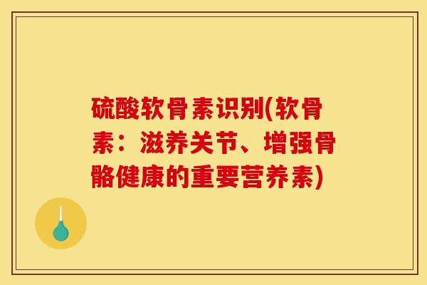硫酸软骨素识别(软骨素:滋养关节、增强骨骼健康的重要营养素) 硫酸软骨素识别(软骨素:滋养关节、增强骨骼健康的重要营养素)