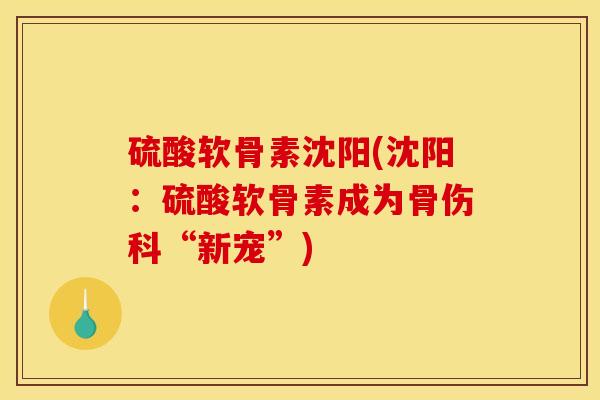 硫酸软骨素沈阳(沈阳：硫酸软骨素成为骨伤科“新宠”)