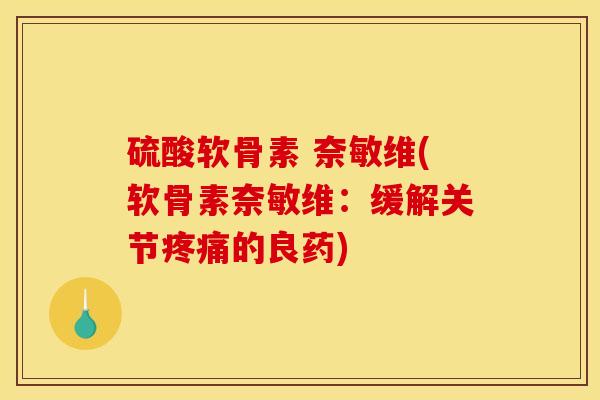 硫酸软骨素 奈敏维(软骨素奈敏维:缓解关节的良药) 硫酸软骨素 奈敏维(软骨素奈敏维:缓解关节的良药)