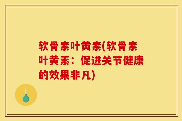 软骨素叶黄素(软骨素叶黄素：促进关节健康的效果非凡)