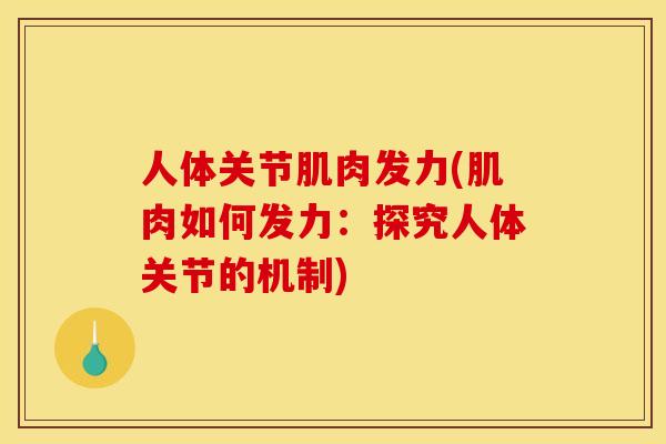人体关节肌肉发力(肌肉如何发力:探究人体关节的机制) 人体关节肌肉发力(肌肉如何发力:探究人体关节的机制)