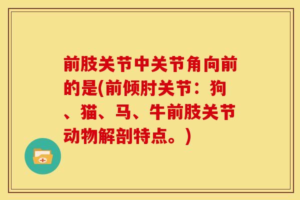 前肢关节中关节角向前的是(前倾肘关节:狗、猫、马、牛前肢关节动物解剖特点。) 前肢关节中关节角向前的是(前倾肘关节:狗、猫、马、牛前肢关节动物解剖特点。)