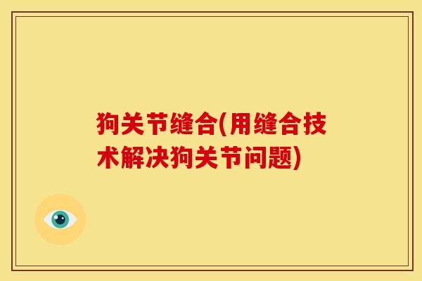 狗关节缝合(用缝合技术解决狗关节问题) 狗关节缝合(用缝合技术解决狗关节问题)