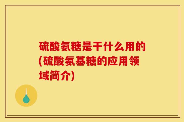 硫酸氨糖是干什么用的(硫酸氨基糖的应用领域简介) 硫酸氨糖是干什么用的(硫酸氨基糖的应用领域简介)