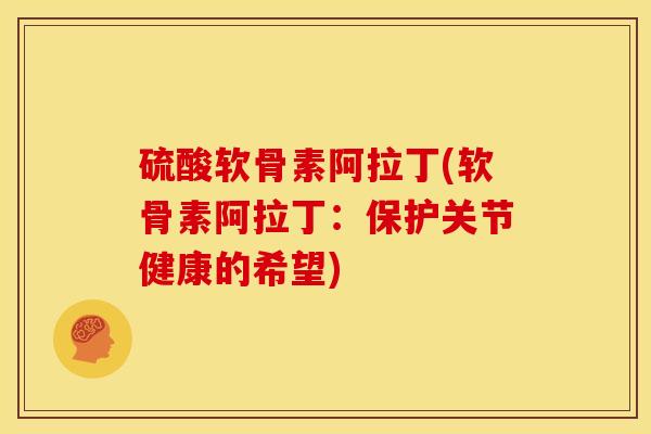 硫酸软骨素阿拉丁(软骨素阿拉丁：保护关节健康的希望)