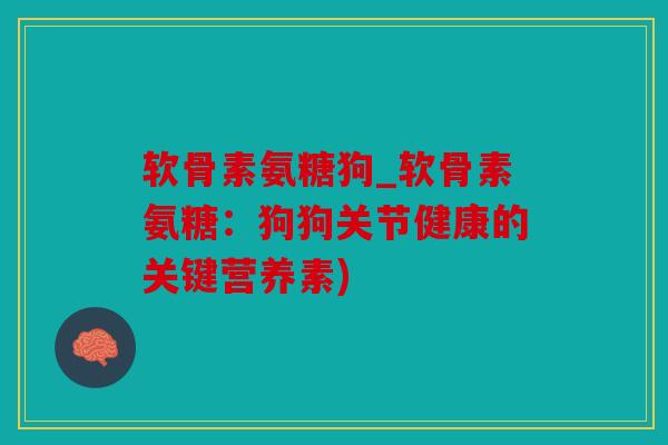 软骨素氨糖狗_软骨素氨糖：狗狗关节健康的关键营养素)