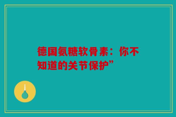 德国氨糖软骨素:你不知道的关节保护” 德国氨糖软骨素:你不知道的关节保护”