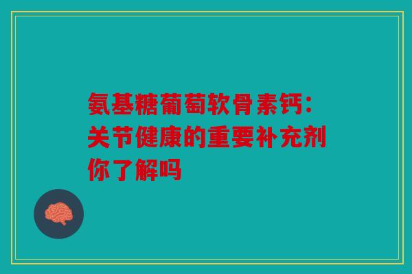 氨基糖葡萄软骨素钙:关节健康的重要补充剂你了解吗 氨基糖葡萄软骨素钙:关节健康的重要补充剂你了解吗