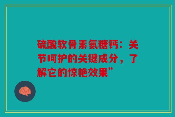硫酸软骨素氨糖钙:关节呵护的关键成分,了解它的惊艳效果” 硫酸软骨素氨糖钙:关节呵护的关键成分,了解它的惊艳效果”