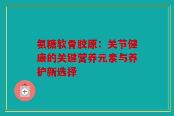 氨糖软骨胶原:关节健康的关键营养元素与养护新选择 氨糖软骨胶原:关节健康的关键营养元素与养护新选择